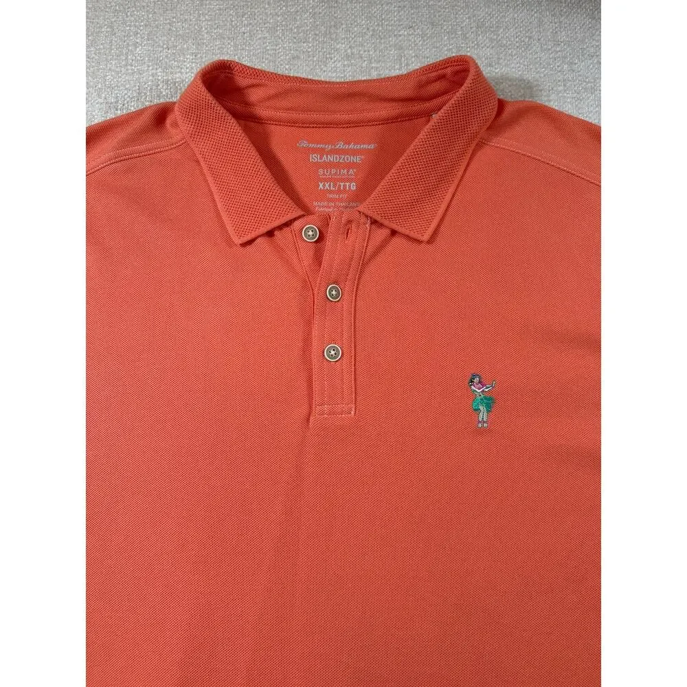 Tommy Bahama Men's Orange 2XL IslandZone Hula Girl Dancer Golf Polo Shirt Casual